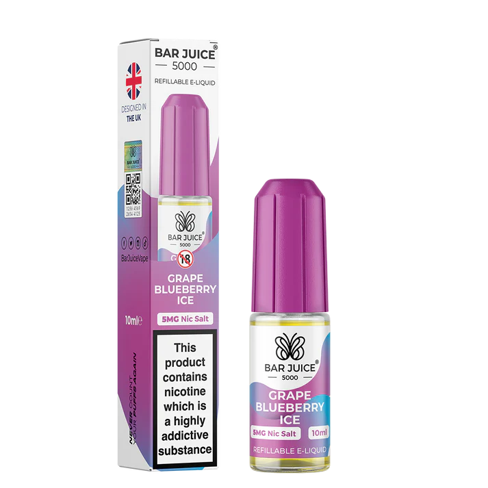 GRAPE BLUEBERRY ICE 10ML E LIQUID NICOTINE SALT BY BAR JUICE 5000 - 5MG|10MG|20MG