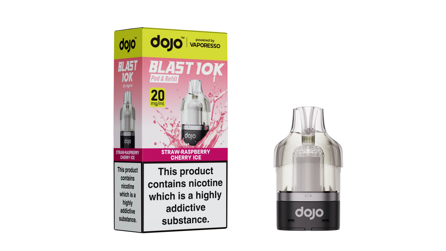Straw-Raspberry Cherry Ice - Vaporesso Dojo Blast 10K Prefilled Pod + Refill Container
