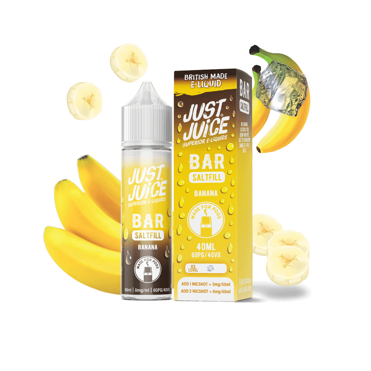 BANANA - 40ML BAR SALTFILL E-LIQUID BY JUST JUICE - Vapeslough