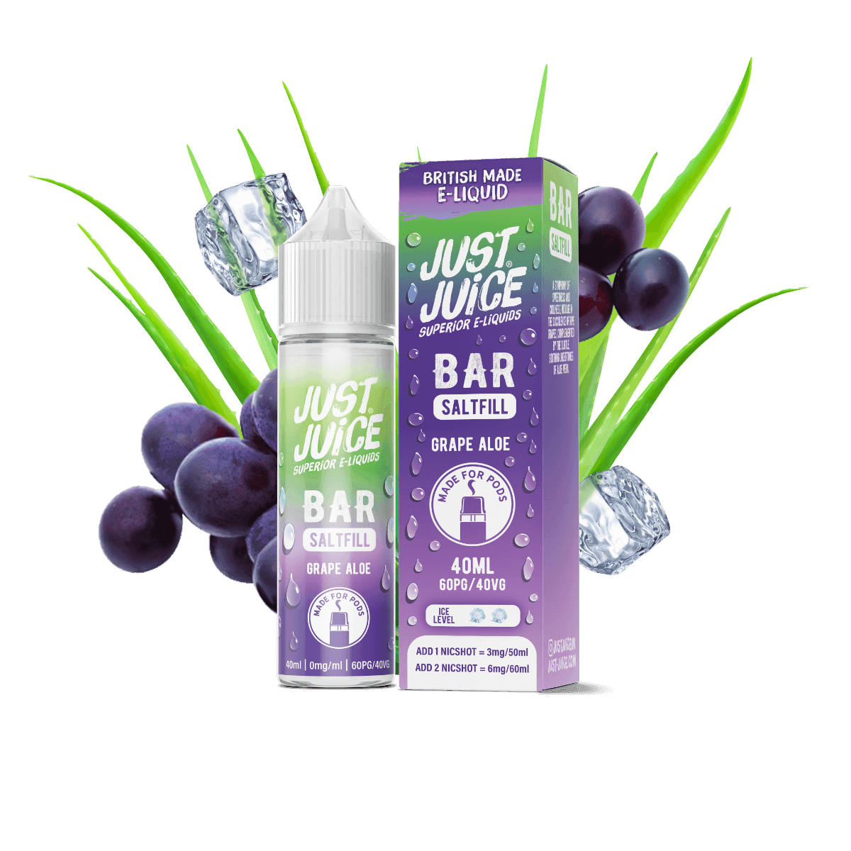 GRAPE ALOE - 40ML BAR SALTFILL E-LIQUID BY JUST JUICE - Vapeslough
