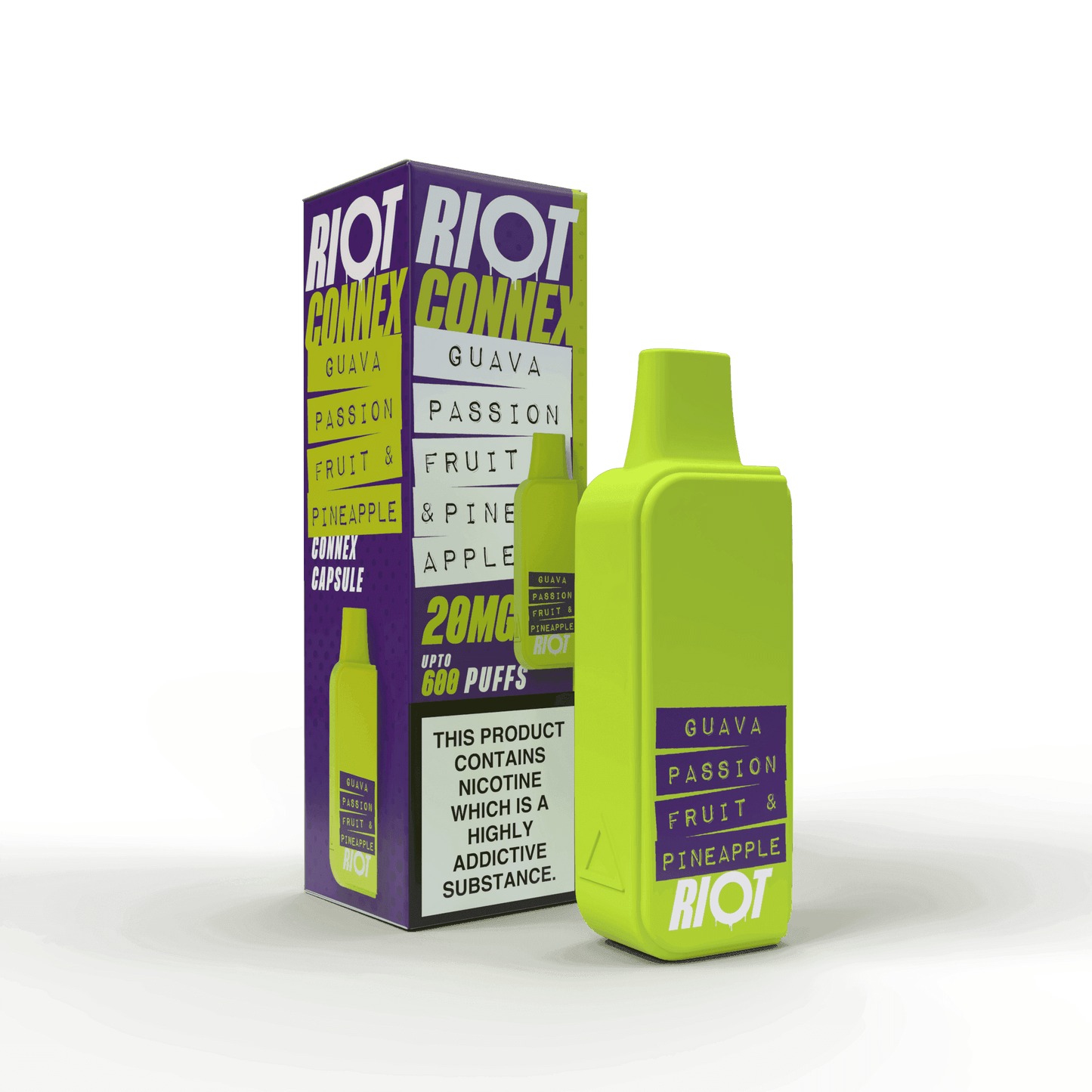 GUAVA PASSION FRUIT & PINEAPPLE - RIOT CONNEX - PRE-FILLED POD - 600 PUFFS BY RIOT SQUAD - Vapeslough