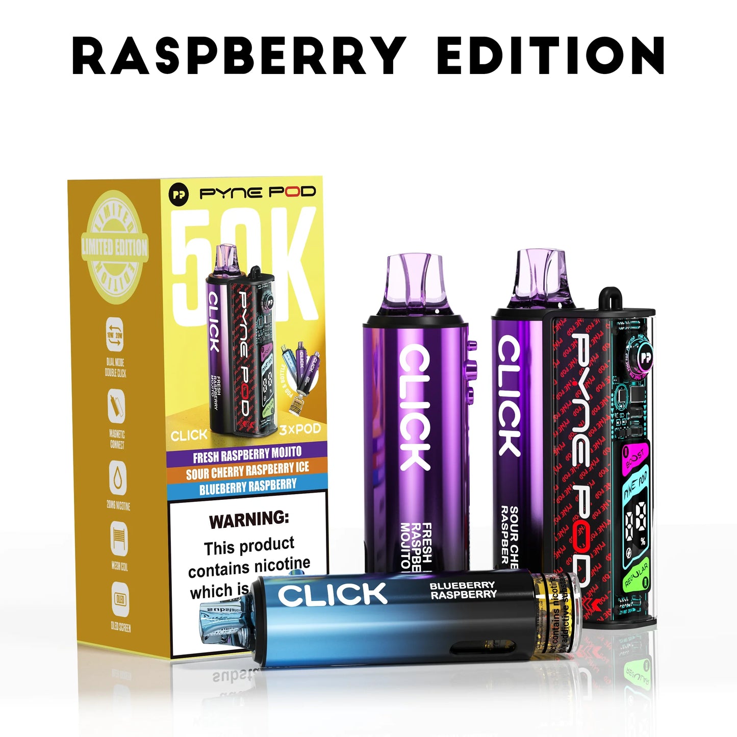 Raspberry Edition - Pyne Pod Click 50K Prefilled Pod Kit - Vapeslough