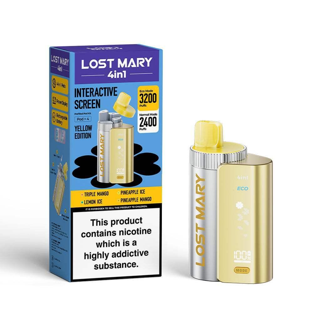 YELLOW EDITION - LOST MARY 4IN1 POD SYSTEM DEVICE KIT - 3200PUFFS - Vapeslough