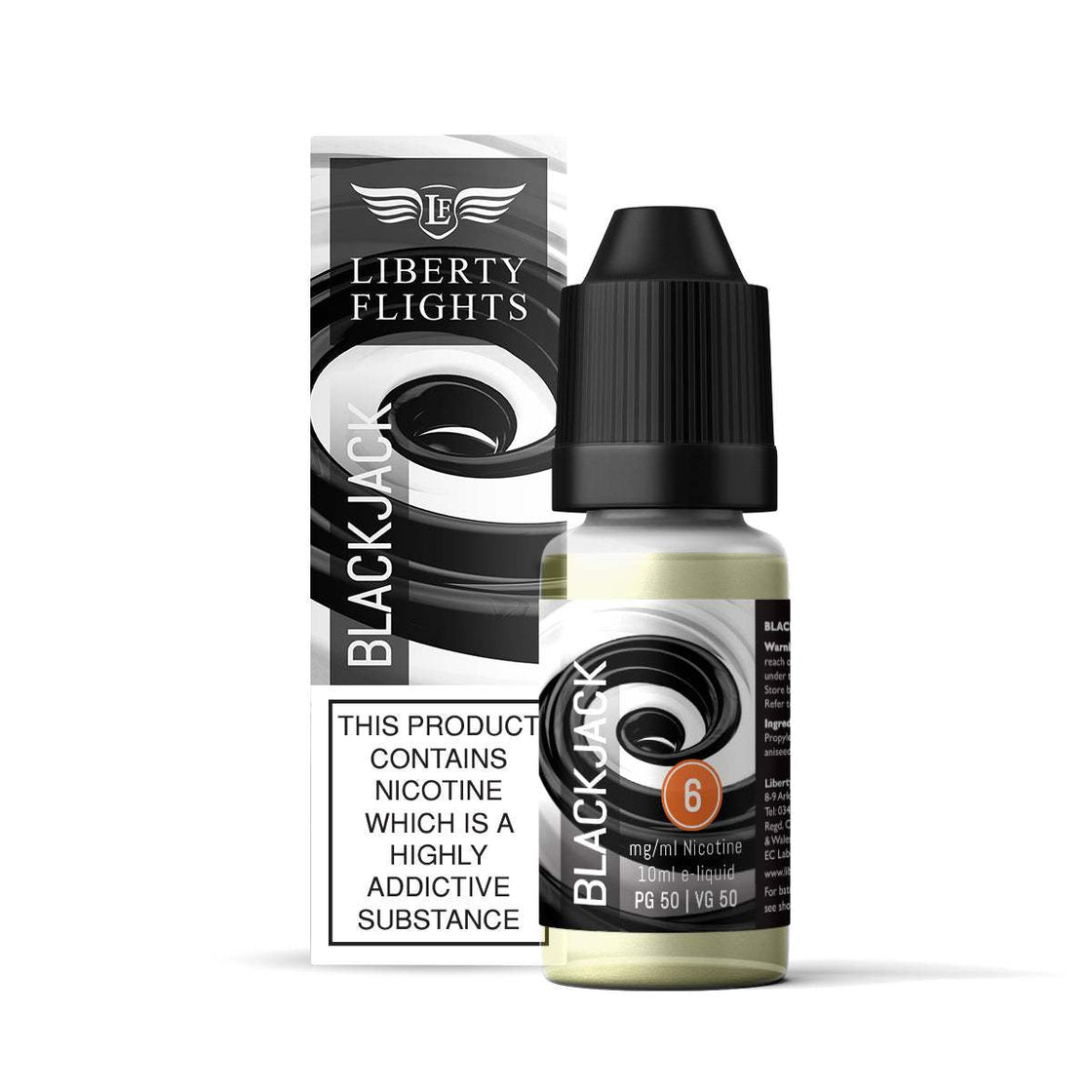 BLACKJACK - 10ML E-LIQUID 50VG|50PG BY LIBERTY FLIGHTS - 0MG|3MG|6MG|12MG|18MG - 1X|3X|4X|10X BOTTLES