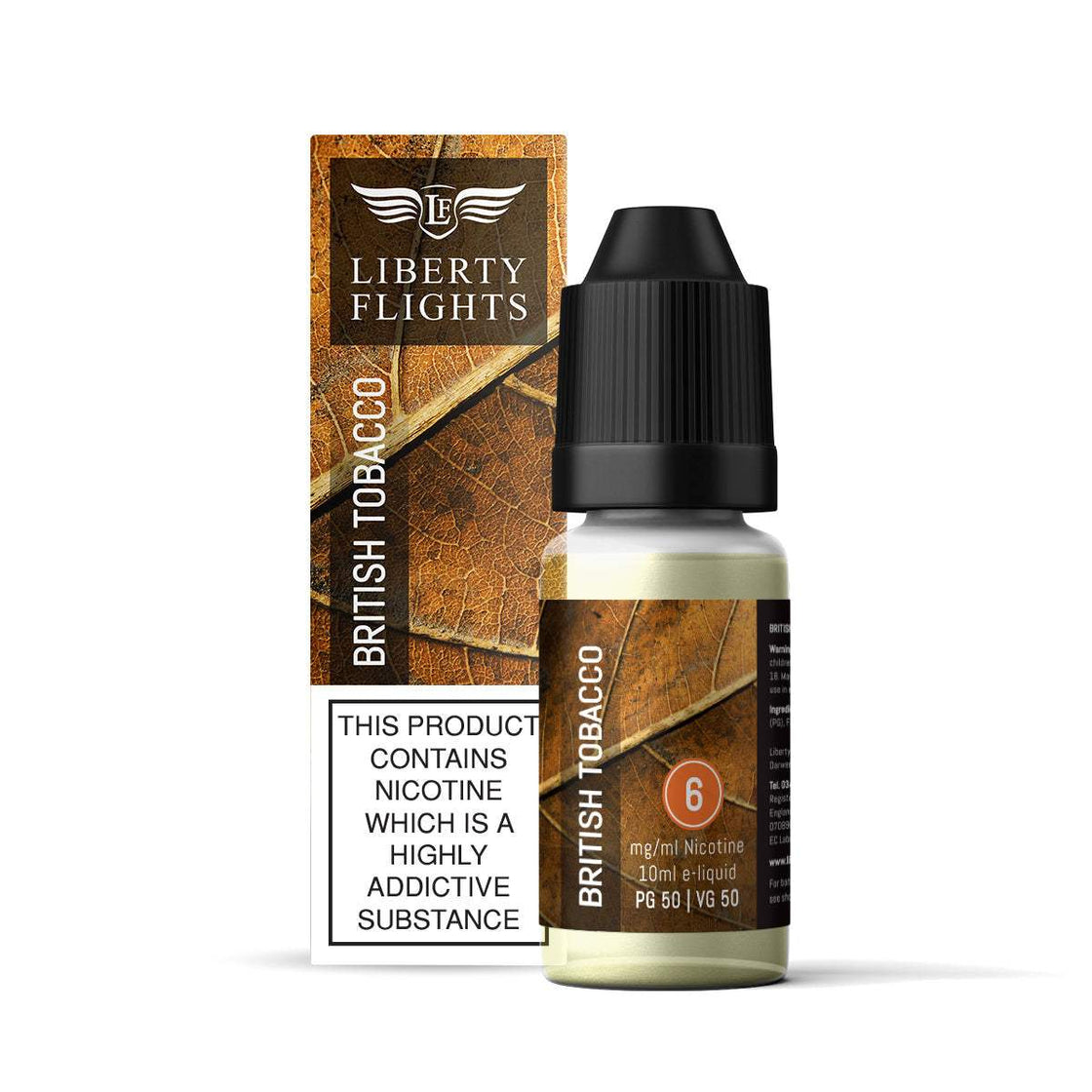 BRITISH TOBACCO - 10ML E-LIQUID 50VG|50PG BY LIBERTY FLIGHTS - 0MG|3MG|6MG|12MG|18MG - 1X|3X|4X|10X BOTTLES