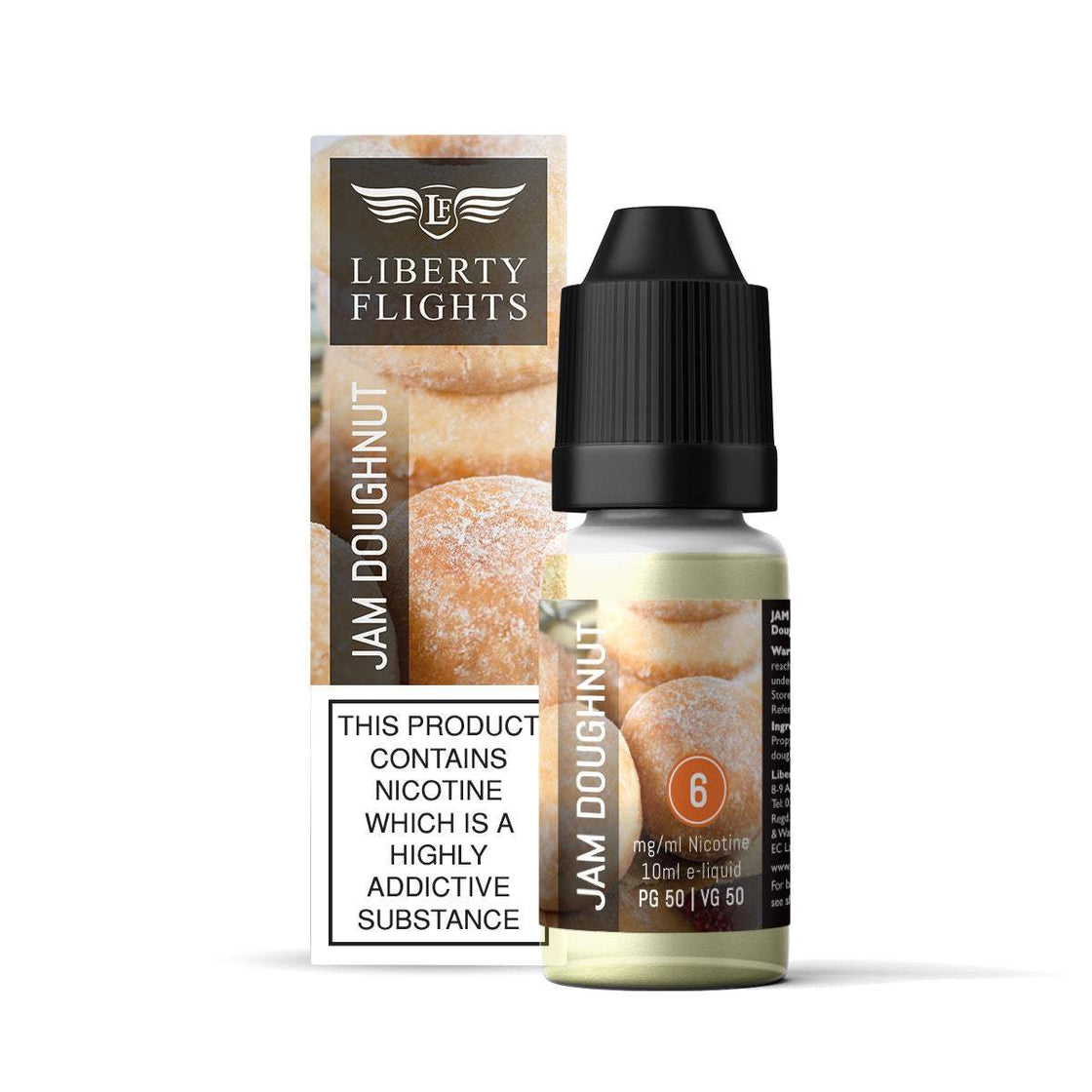 JAM DOUGHNUT - 10ML E-LIQUID 50VG|50PG BY LIBERTY FLIGHTS - 0MG|3MG|6MG|12MG|18MG - 1X|3X|4X|10X BOTTLES