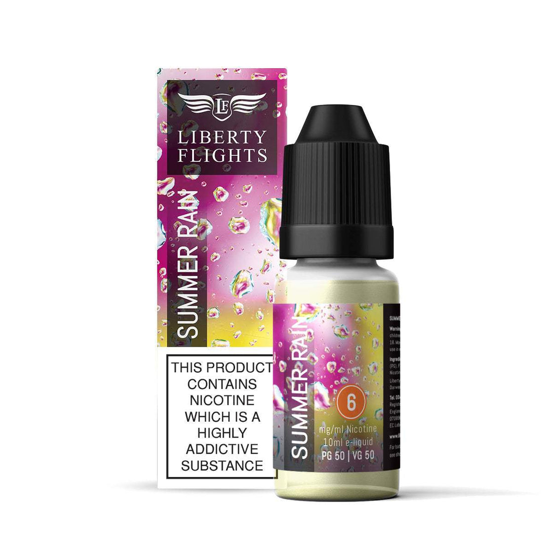 SUMMER RAIN - 10ML E-LIQUID 50VG|50PG BY LIBERTY FLIGHTS - 0MG|3MG|6MG|12MG|18MG - 1X|3X|4X|10X BOTTLES