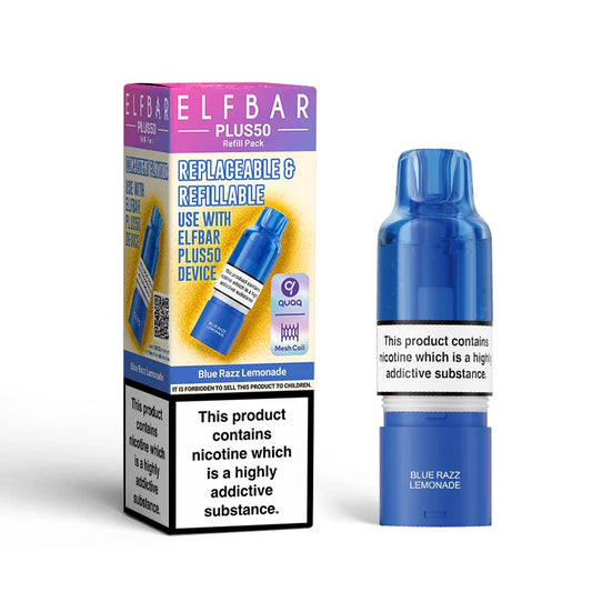 Blue Razz Lemonade Elf Bar Plus 50 Prefilled Pod + Refill Container