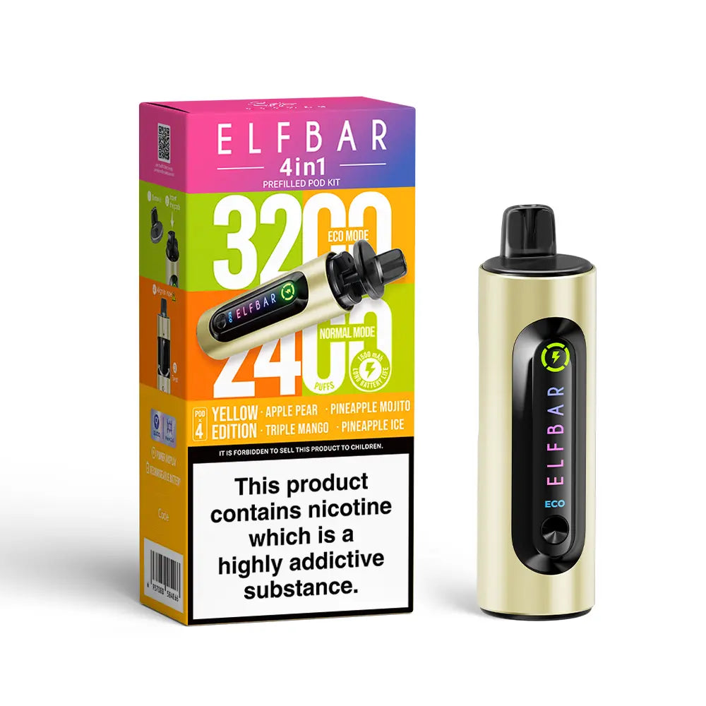 YELLOW EDITION - ELF BAR 4IN1 POD SYSTEM DEVICE KIT - 3200PUFFS