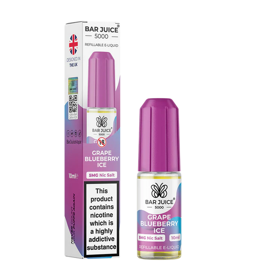GRAPE BLUEBERRY ICE 10ML E LIQUID NICOTINE SALT BY BAR JUICE 5000 - 5MG|10MG|20MG