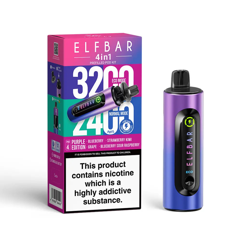 PURPLE EDITION - ELF BAR 4IN1 POD SYSTEM DEVICE KIT - 3200PUFFS