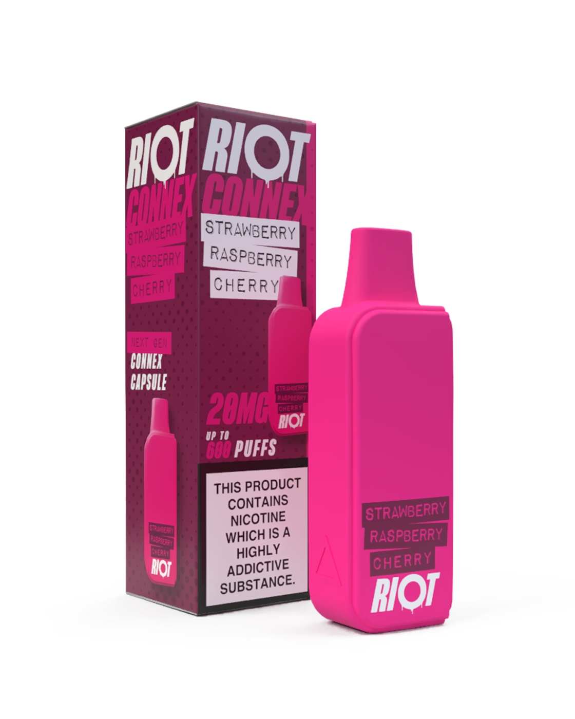 STRAWBERRY RASPBERRY CHERRY - RIOT CONNEX - PRE-FILLED POD - 600 PUFFS BY RIOT SQUAD