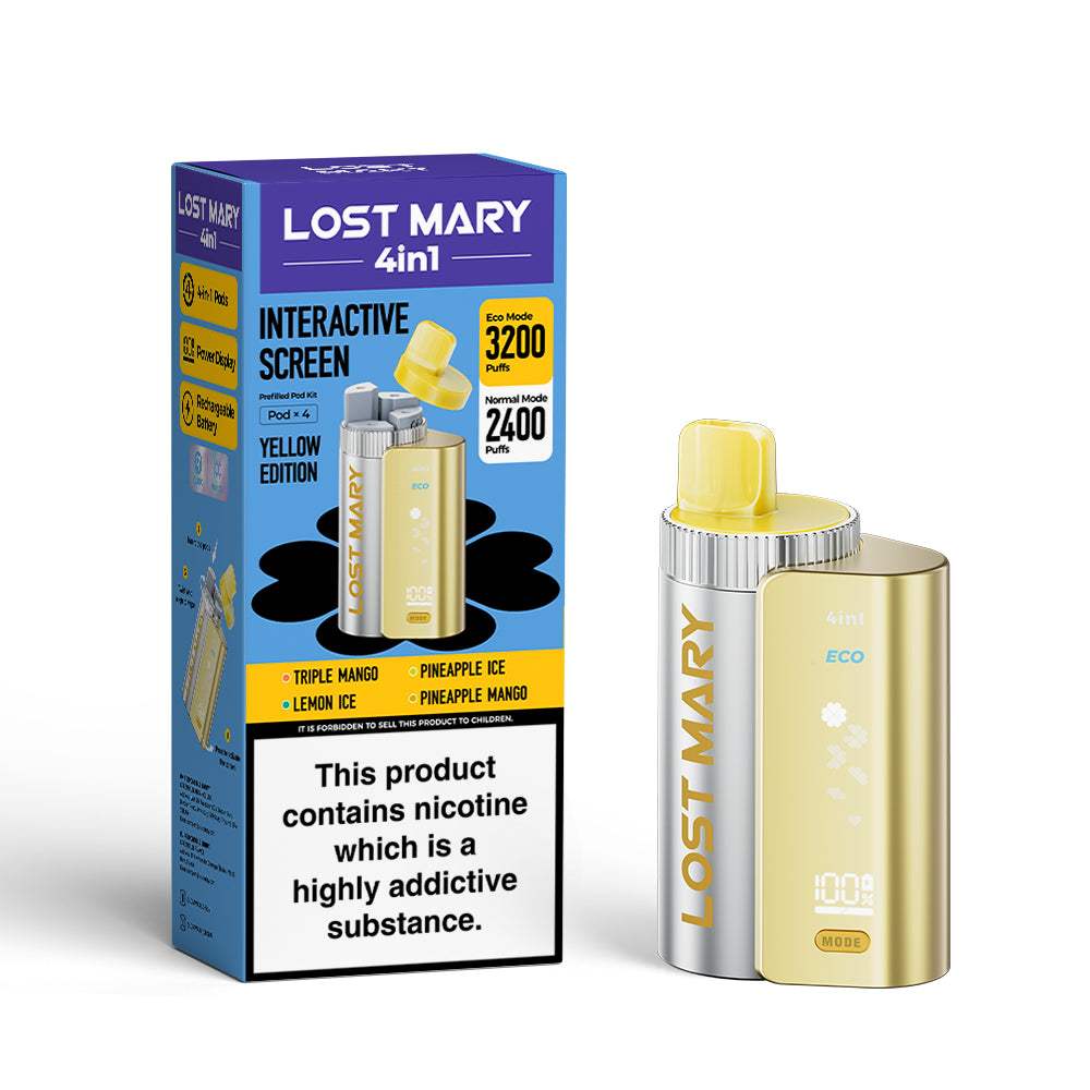 YELLOW EDITION - LOST MARY 4IN1 POD SYSTEM DEVICE KIT - 3200PUFFS