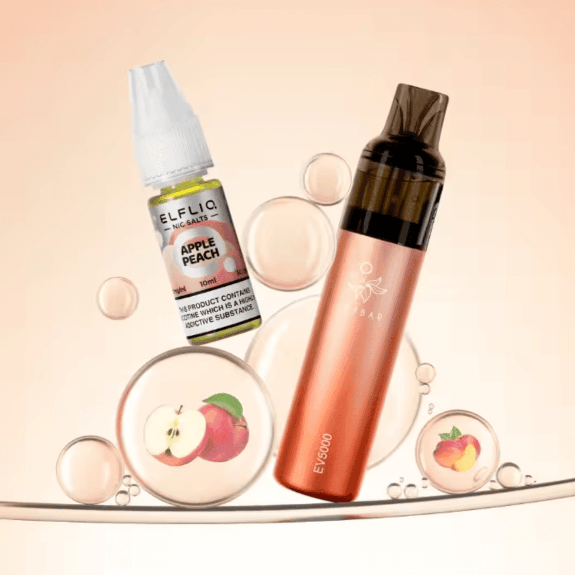 APPLE PEACH - ELF BAR EV5000 REFILLABLE RECHARGEABLE DISPOSABLE VAPE KIT - Vapeslough