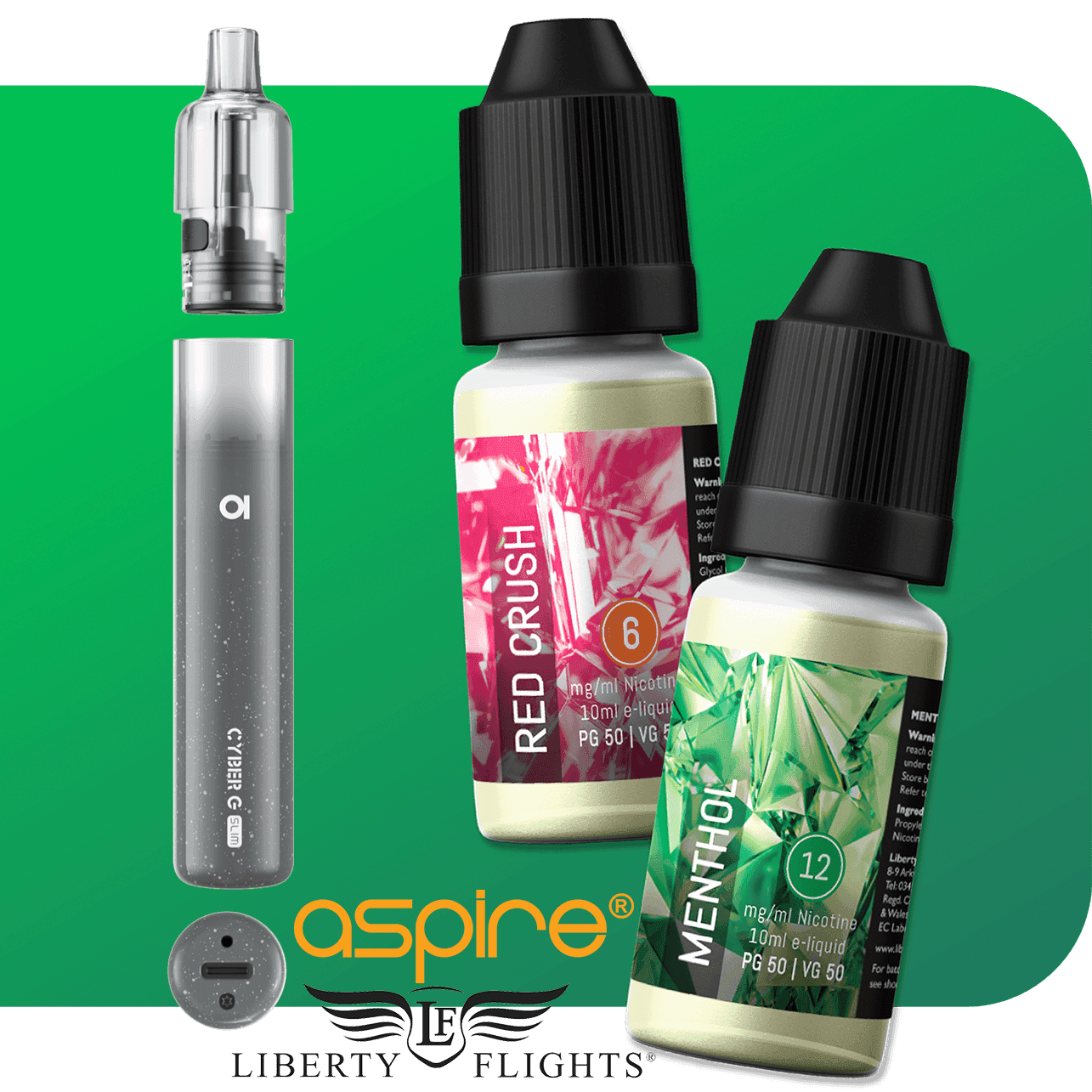 ASPIRE CYBER G SLIM PRO POD SYSTEM KIT + 3 X LIBERTY FLIGHTS BUNDLE - 1200MAH - Vapeslough