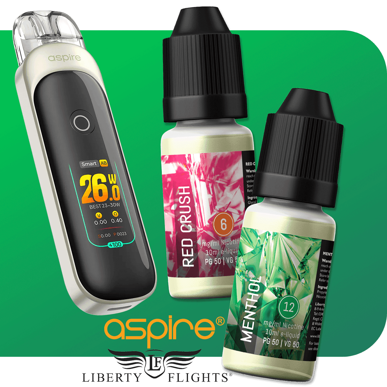 ASPIRE PIXO POD SYSTEM KIT + 3 X LIBERTY FLIGHTS BUNDLE - 1100MAH - Vapeslough