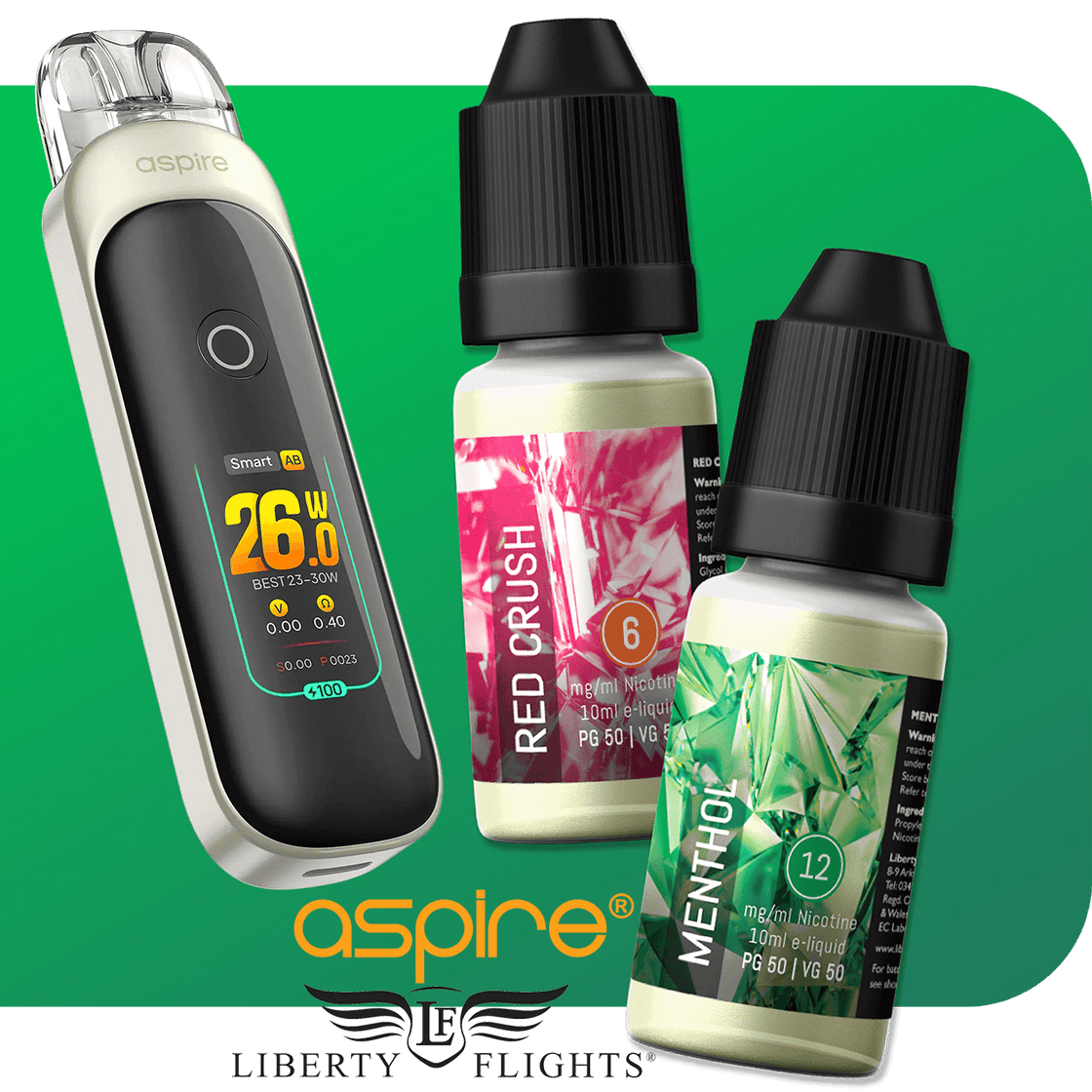 ASPIRE PIXO POD SYSTEM KIT + 3 X LIBERTY FLIGHTS BUNDLE - 1100MAH