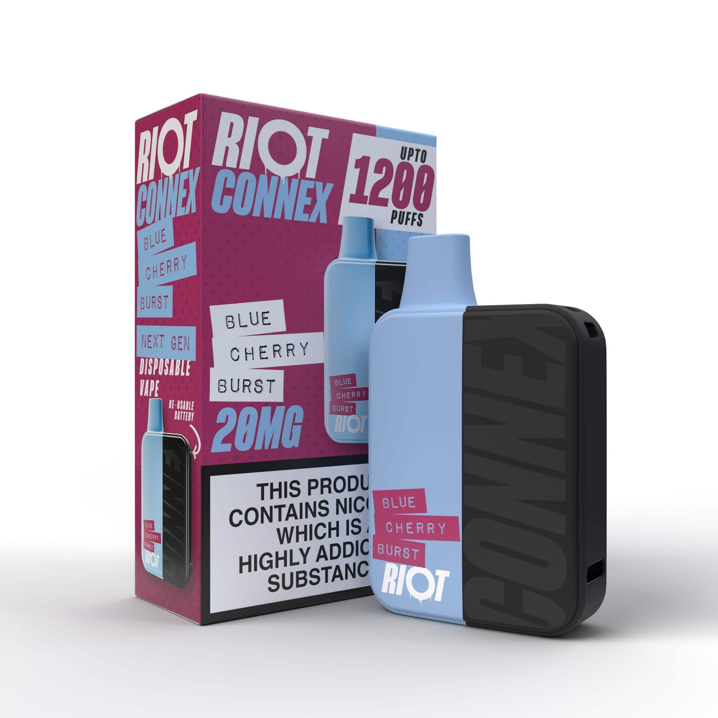 BLUE CHERRY BURST - RIOT CONNEX - DISPOSABLE POD SYSTEM KIT - 1200 PUFFS BY RIOT SQUAD - Vapeslough
