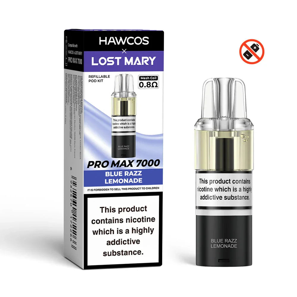 Blue Razz Lemonade - Hawcos x Lost Mary Pro Max 7000 Prefilled Pod + Refill Container - Vapeslough