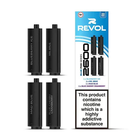 Blue Series (Multi Flavour) 2600 Prefilled Pods (4 Pack) BY REVOL - Vapeslough