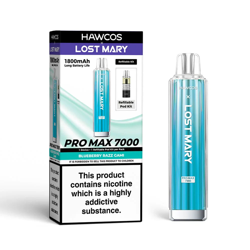 Blueberry Razz Gami - Hawcos x Lost Mary Pro Max 7000 Prefilled Pod Kit - 20mg - Vapeslough