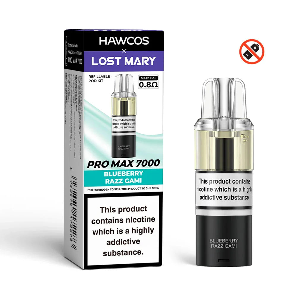 Blueberry Razz Gami - Hawcos x Lost Mary Pro Max 7000 Prefilled Pod + Refill Container - Vapeslough