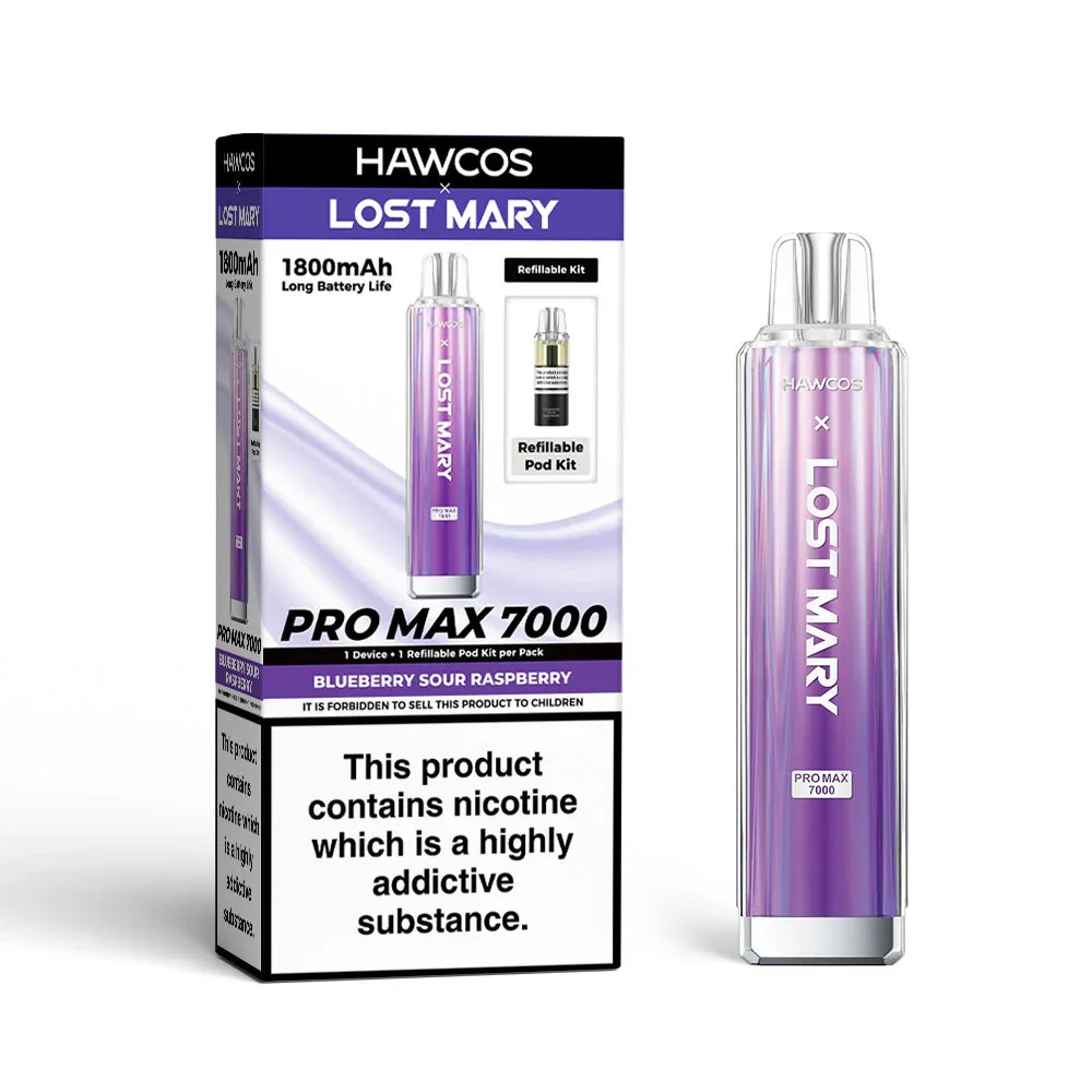 Blueberry Sour Raspberry - Hawcos x Lost Mary Pro Max 7000 Prefilled Pod Kit - 20mg - Vapeslough
