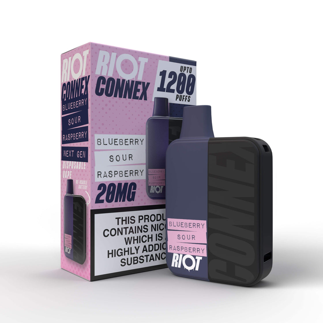 BLUEBERRY SOUR RASPBERRY - RIOT CONNEX - DISPOSABLE POD SYSTEM KIT - 1200 PUFFS BY RIOT SQUAD - Vapeslough