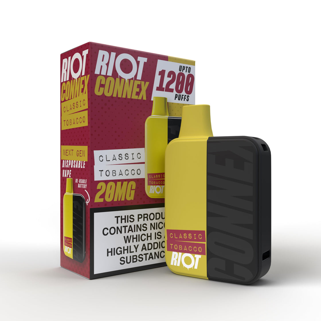 CLASSIC TOBACCO - RIOT CONNEX - DISPOSABLE POD SYSTEM KIT - 1200 PUFFS BY RIOT SQUAD - Vapeslough
