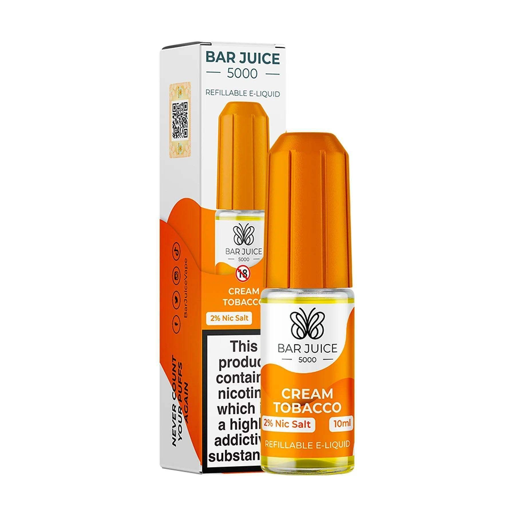 CREAM TOBACCO 10ML E LIQUID NICOTINE SALT BY BAR JUICE 5000 - Vapeslough