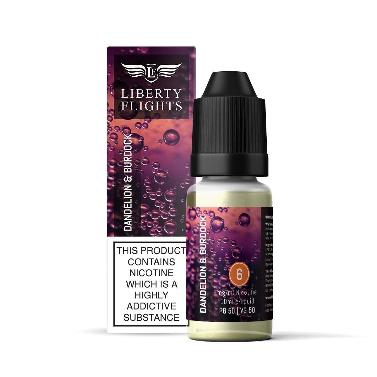 DANDELION & BURDOCK - 10ML E-LIQUID 50VG|50PG BY LIBERTY FLIGHTS - 0MG|3MG|6MG|12MG|18MG - 1X|3X|4X|10X BOTTLES - Vapeslough