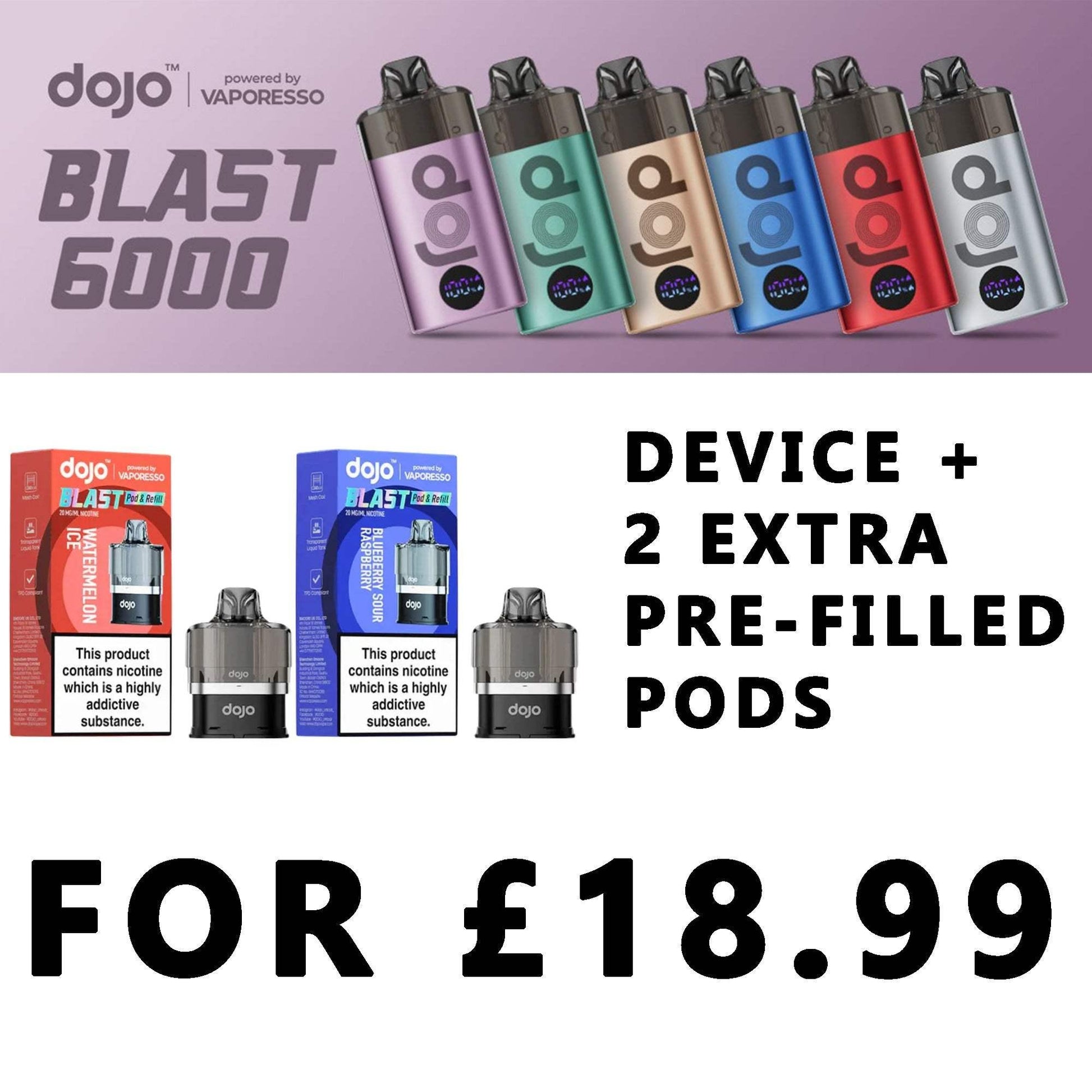 DOJO BLAST 6000 DEVICE + 2 PRE-FILLED PODS Vapeslough DOJO BLAST 6000 DEVICE + 2 PRE-FILLED PODS Vapeslough