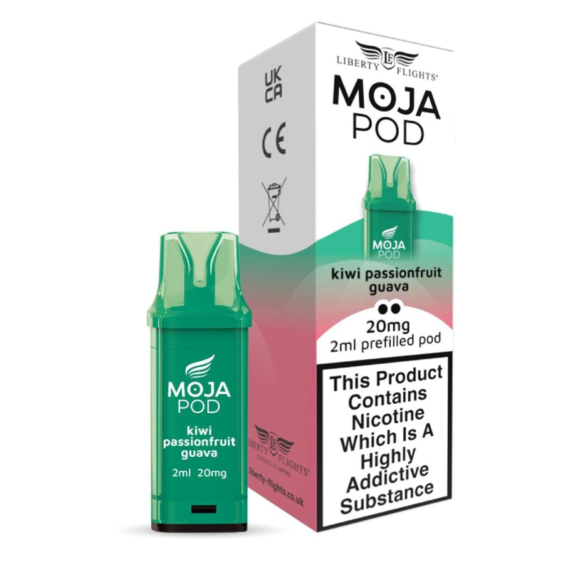 MOJA POD KIWI PASSIONFRUIT GUAVA PREFILLED POD 20MG(2%) BY LIBERTY FLIGHTS