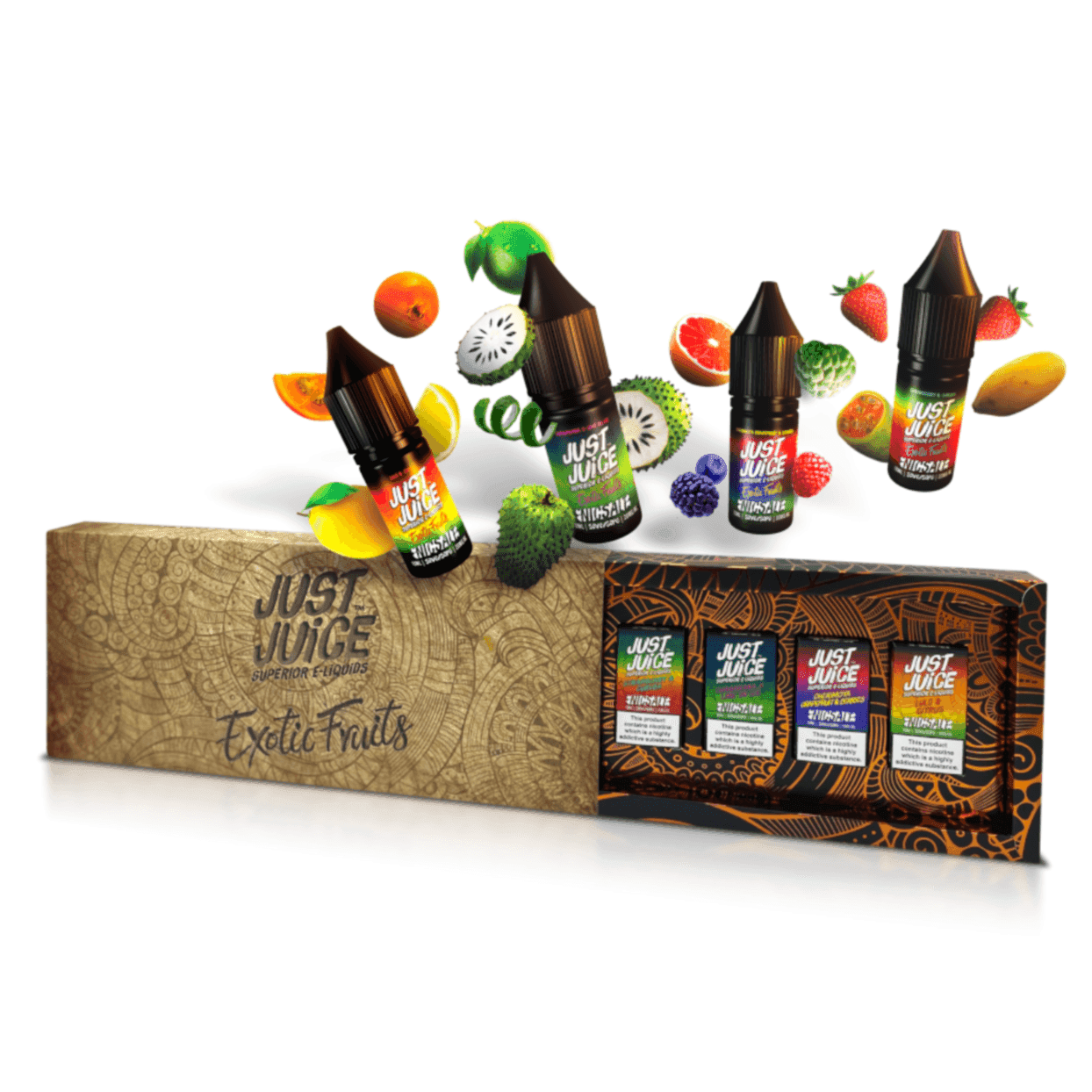 EXOTIC FRUITS 10ML NIC SALT - 10MG|20MG BY JUST JUICE - 4 X FULL RANGE FOR £11.99 - Vapeslough