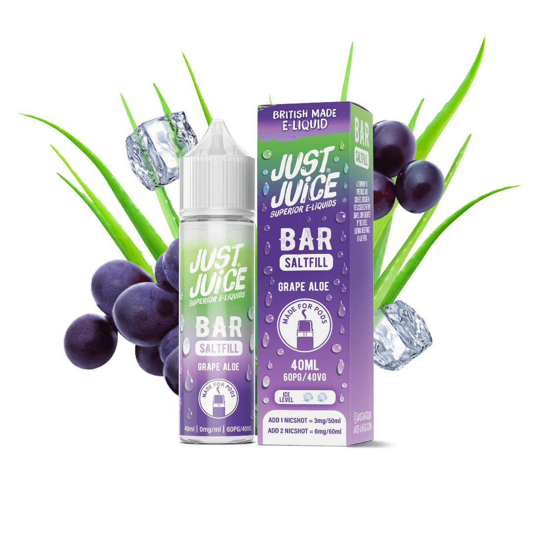 GRAPE ALOE - 40ML BAR SALTFILL E-LIQUID BY JUST JUICE