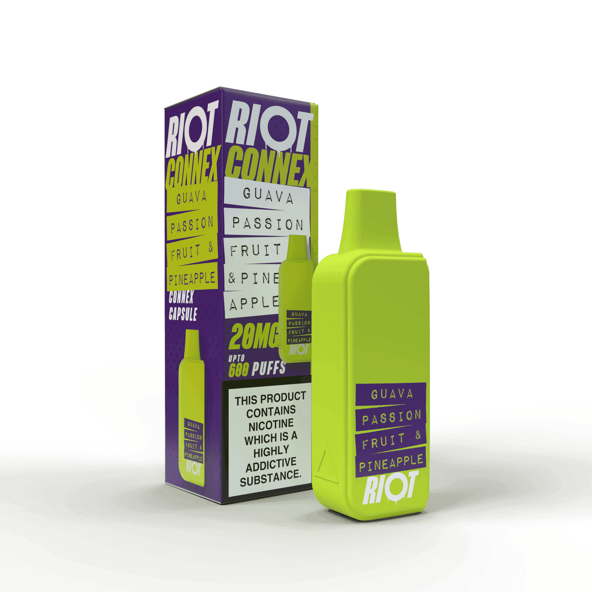 GUAVA PASSION FRUIT & PINEAPPLE - RIOT CONNEX - PRE-FILLED POD - 600 PUFFS BY RIOT SQUAD - Vapeslough