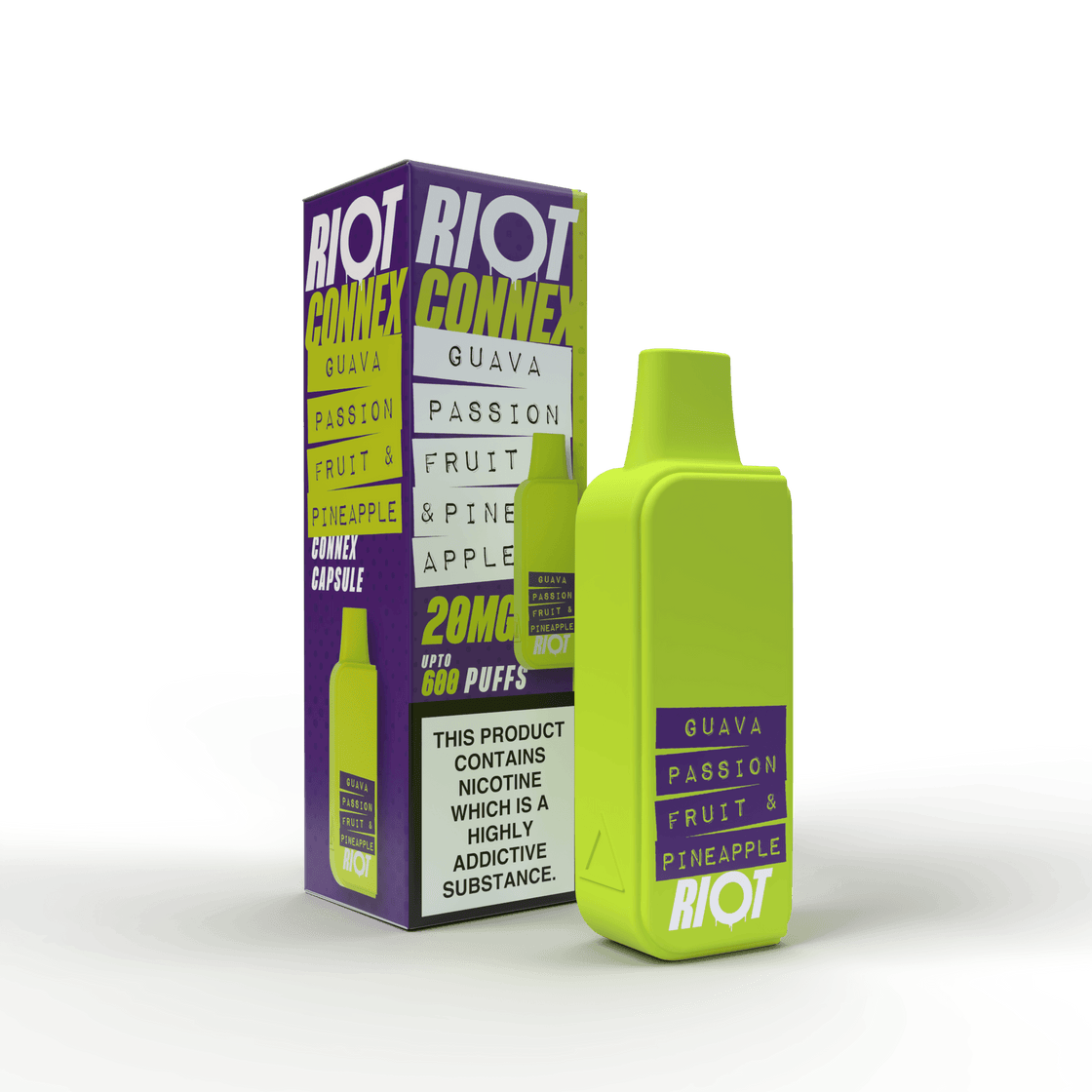 GUAVA PASSION FRUIT & PINEAPPLE - RIOT CONNEX - PRE-FILLED POD - 600 PUFFS BY RIOT SQUAD - Vapeslough