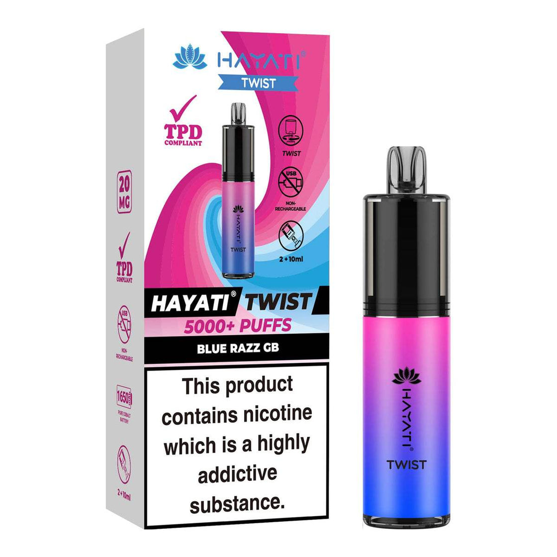 BLUE RAZZ GB - HAYATI TWIST 5000 DISPOSABLE VAPE - 20MG(2%)