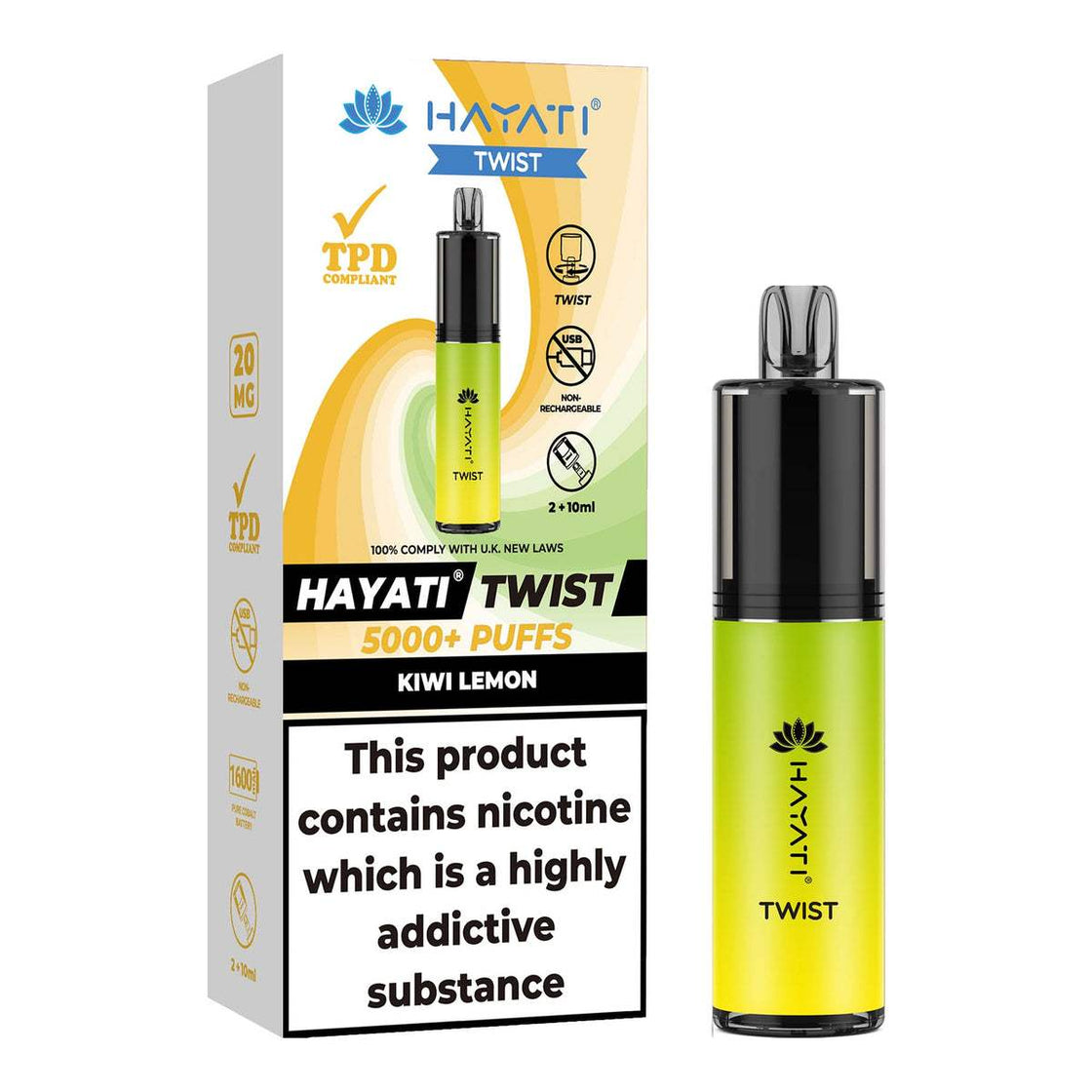 KIWI LEMON - HAYATI TWIST 5000 DISPOSABLE VAPE - 20MG(2%)