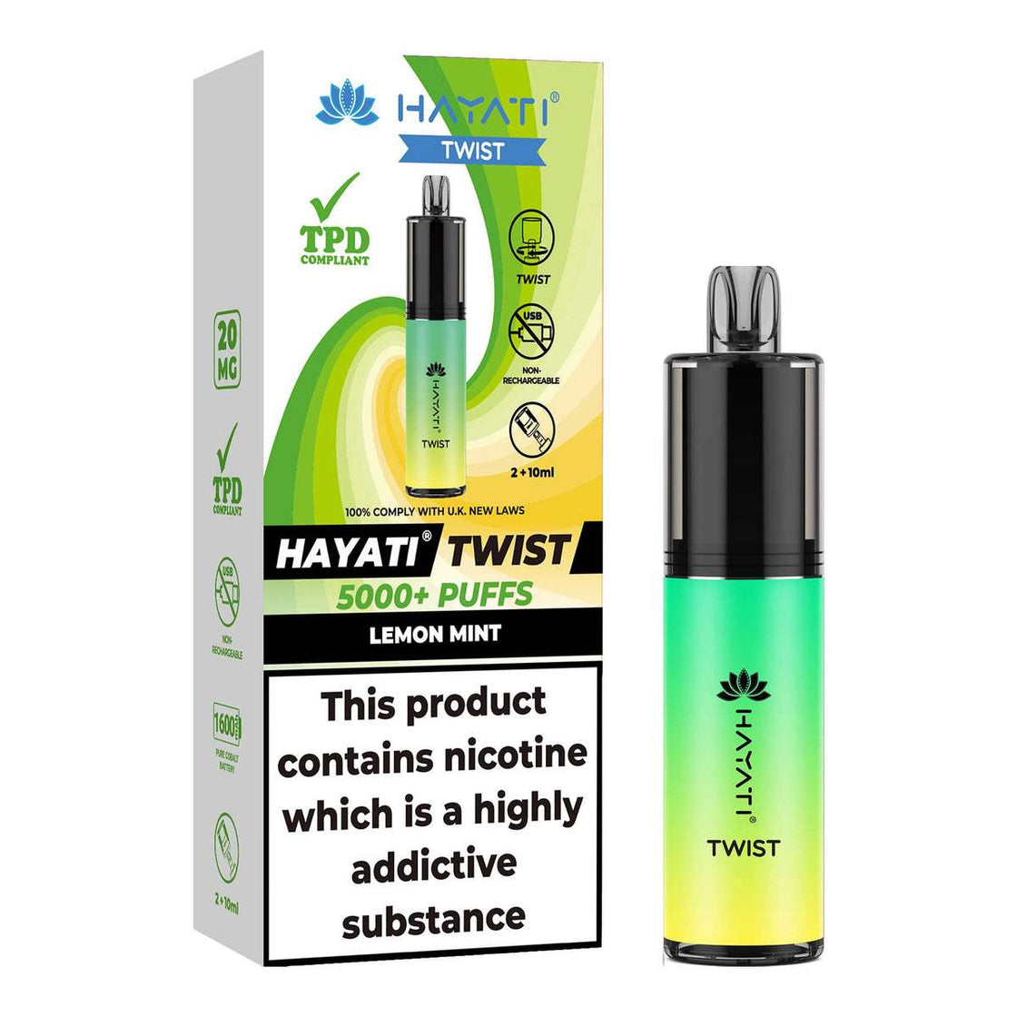 LEMON MINT - HAYATI TWIST 5000 DISPOSABLE VAPE - 20MG(2%)