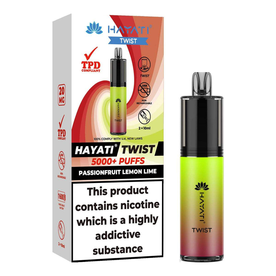 PASSIONFRUIT LEMON LIME - HAYATI TWIST 5000 DISPOSABLE VAPE - 20MG(2%)