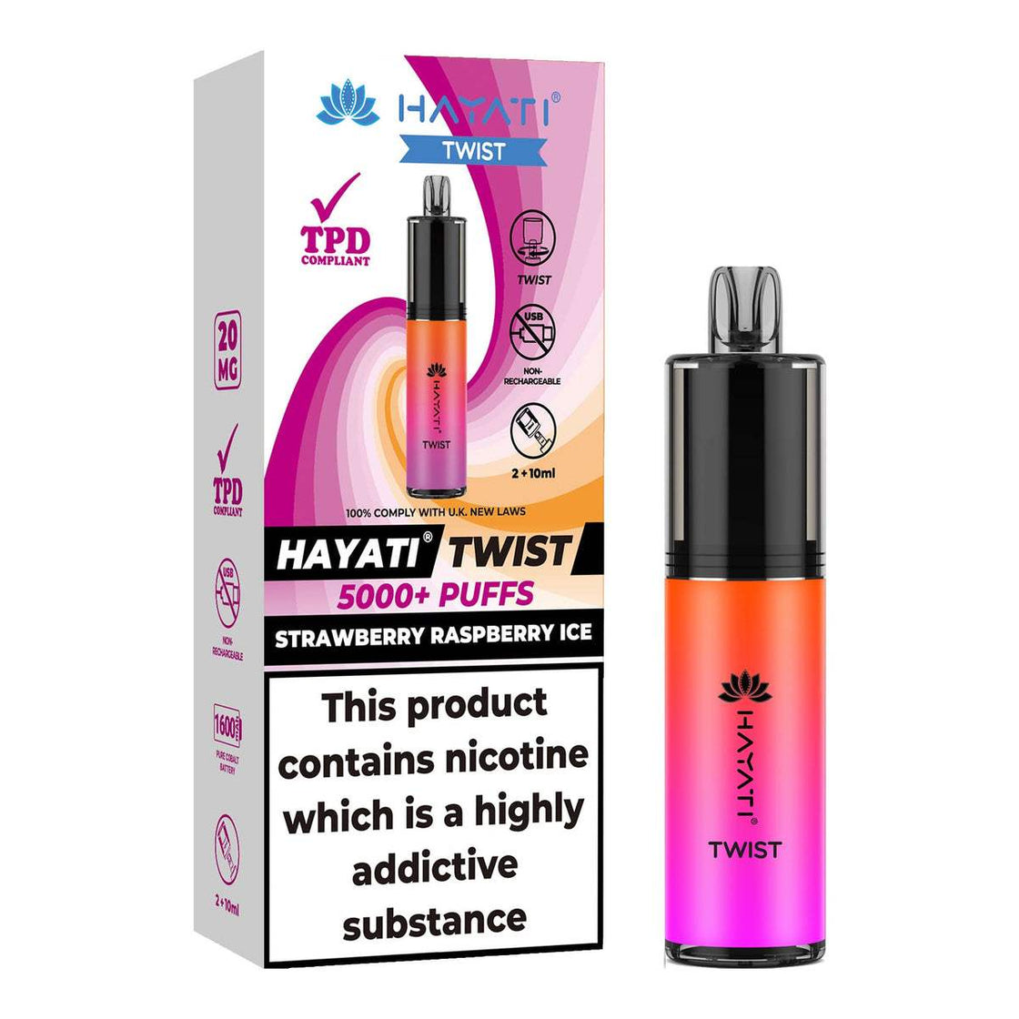 STRAWBERRY RASPBERRY ICE - HAYATI TWIST 5000 DISPOSABLE VAPE - 20MG(2%)