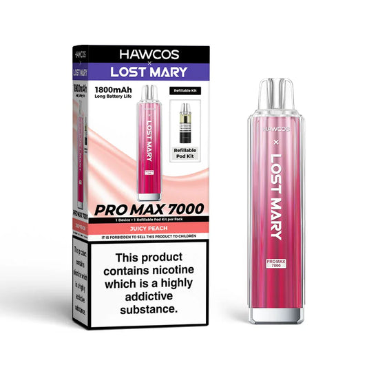 Juicy Peach - Hawcos x Lost Mary Pro Max 7000 Prefilled Pod Kit - 20mg - Vapeslough