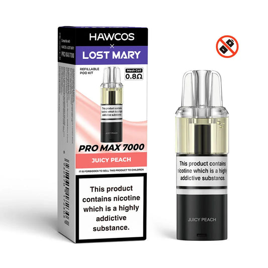 Juicy Peach - Hawcos x Lost Mary Pro Max 7000 Prefilled Pod + Refill Container - Vapeslough