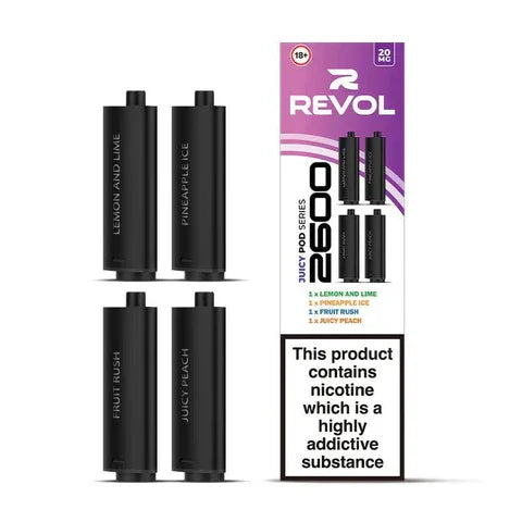 Juicy Series (Multi Flavour) 2600 Prefilled Pods (4 Pack) BY REVOL - Vapeslough