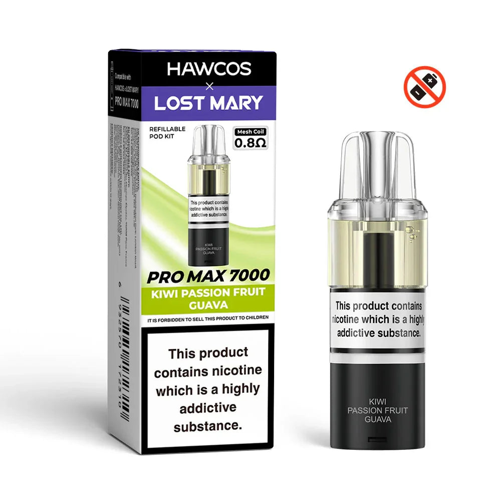 Kiwi Passionfruit & Guava - Hawcos x Lost Mary Pro Max 7000 Prefilled Pod + Refill Container - Vapeslough