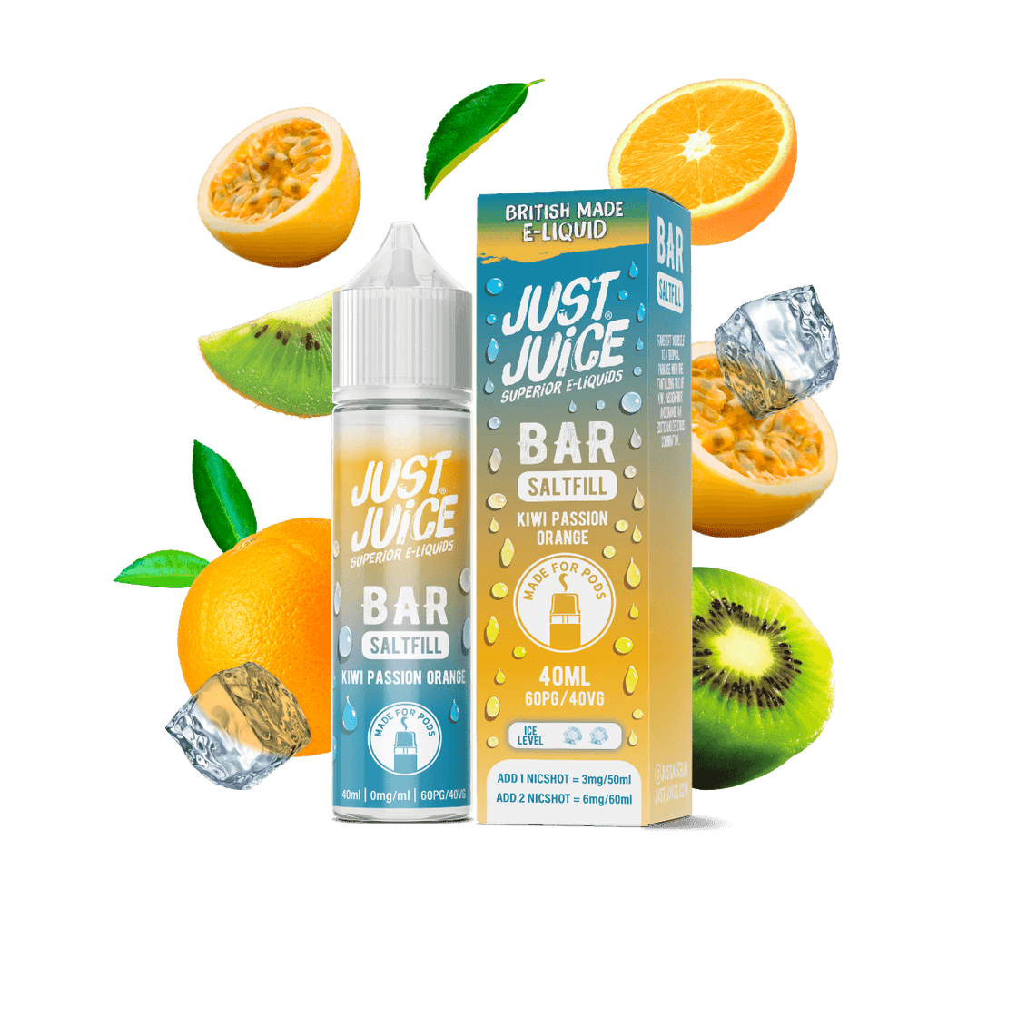 KIWI PASSION ORANGE - 40ML BAR SALTFILL E-LIQUID BY JUST JUICE