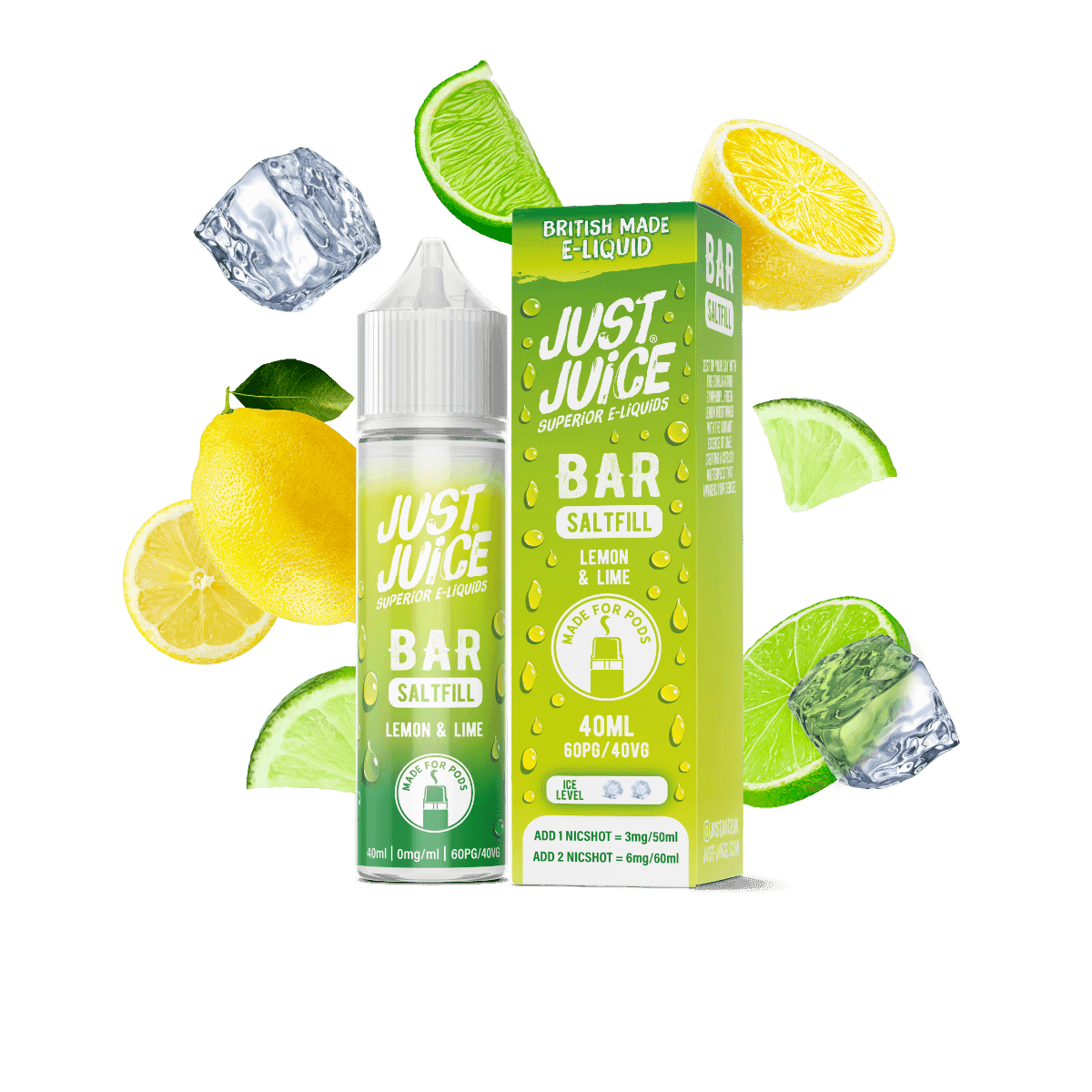 LEMON & LIME - 40ML BAR SALTFILL E-LIQUID BY JUST JUICE - Vapeslough