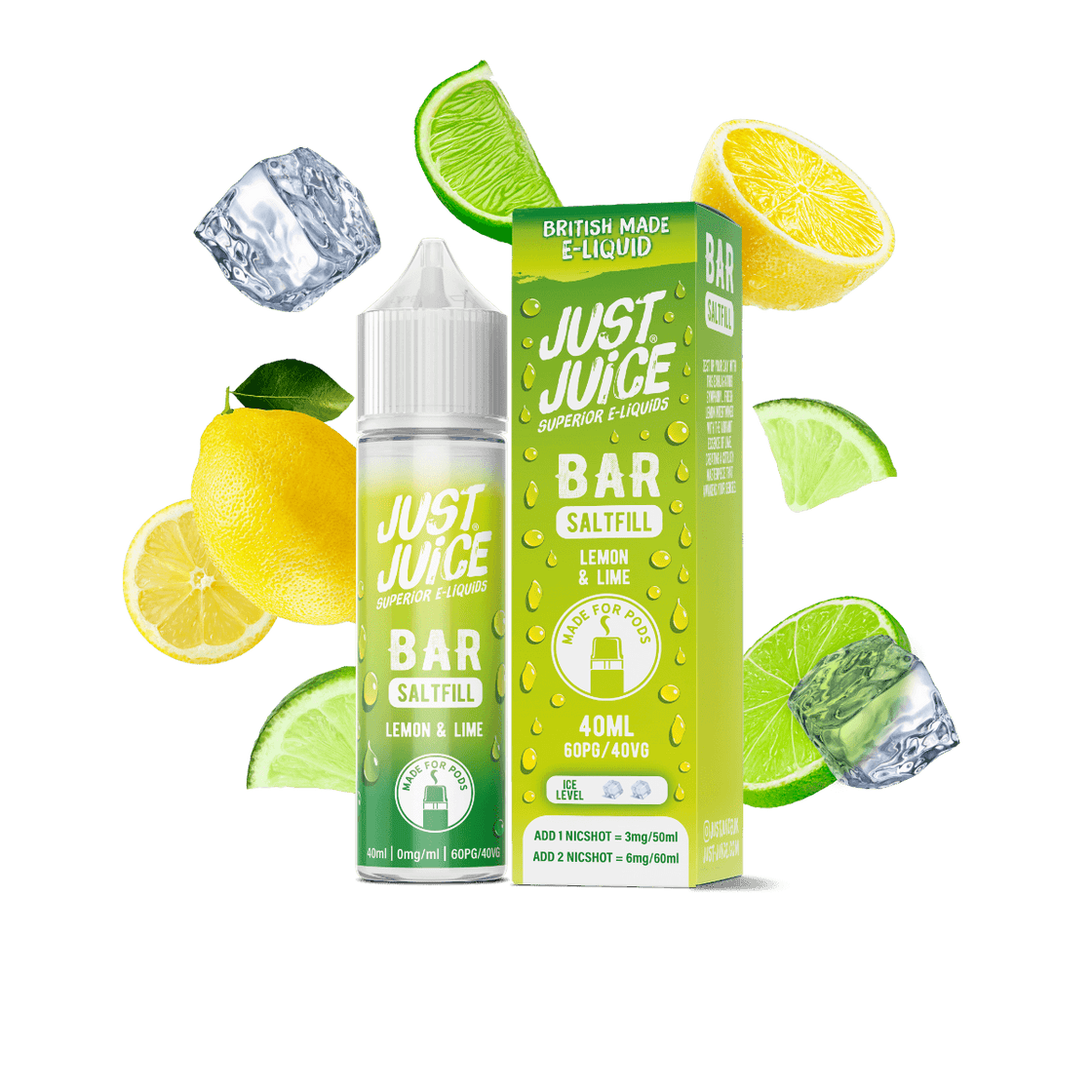 LEMON & LIME - 40ML BAR SALTFILL E-LIQUID BY JUST JUICE