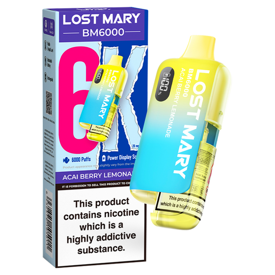 ACAI BERRY LEMONADE - LOST MARY BM6000 DISPOSABLE VAPE - 20MG(2%)